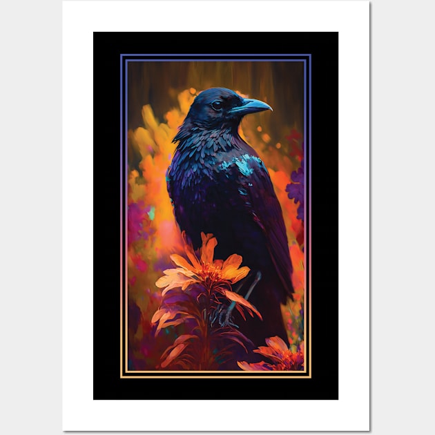 Crow Vibrant Tropical Flower Tall Digital Oil Painting Portrait 2 Wall Art by ArtHouseFlunky